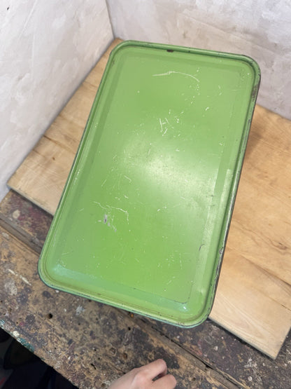 Antique Tin Bread Box Green & Cream #1480