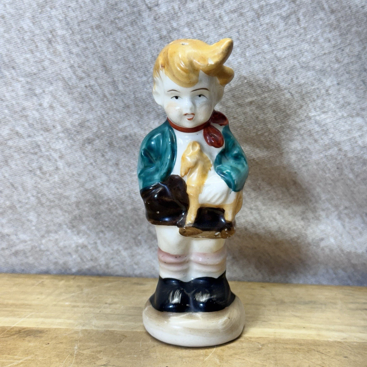 Boy With Horse Toy Figurine Salt Pepper Shaker Japan Vintage