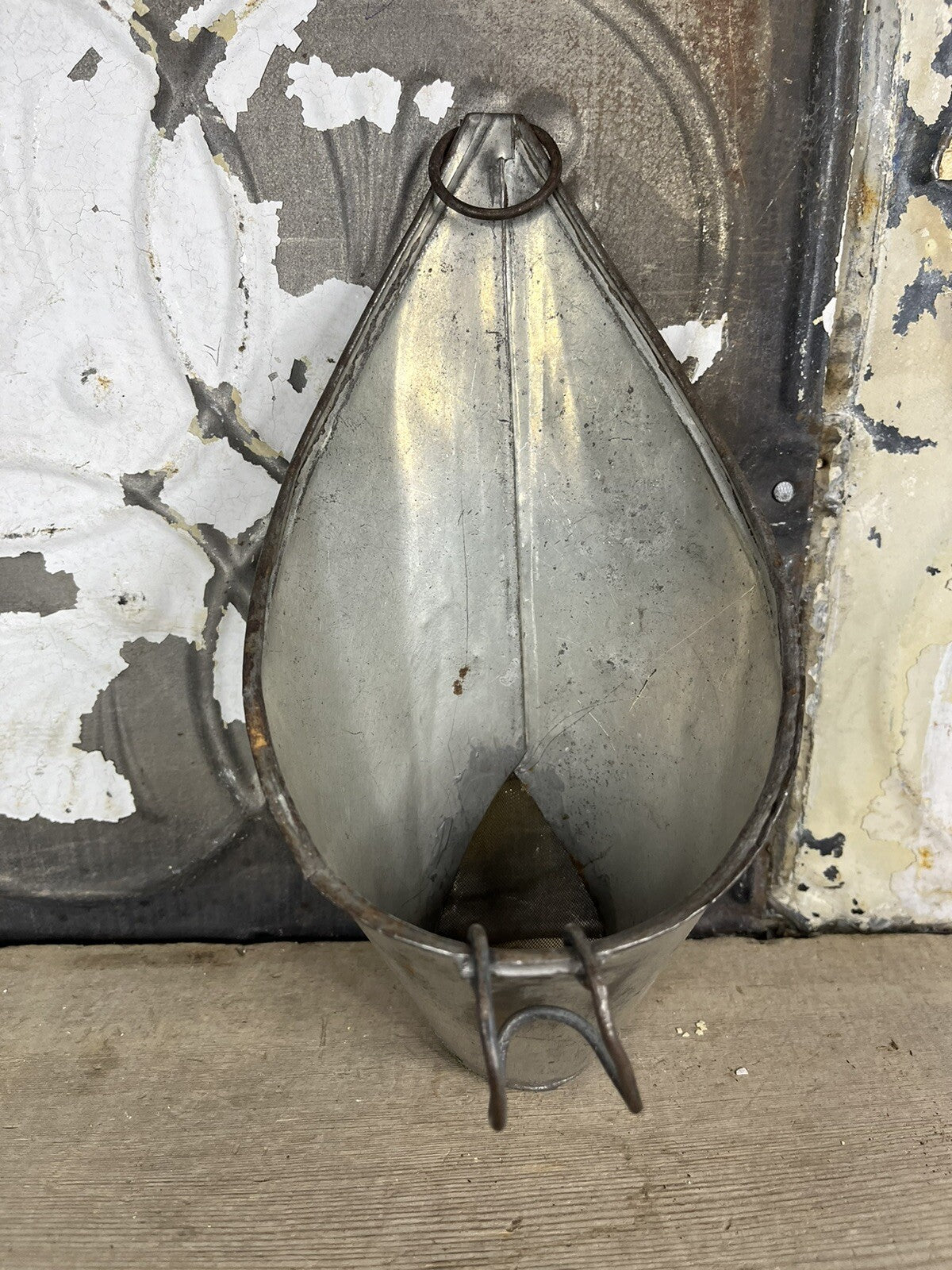 Antique Vintage Metal Funnel Sifter Strainer Unique Shape,kitchen 8 1/2” -4 3/4”