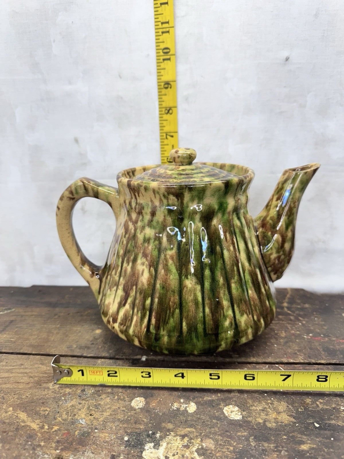 Antique Yellow Ware Spongeware Tea Pot #1148