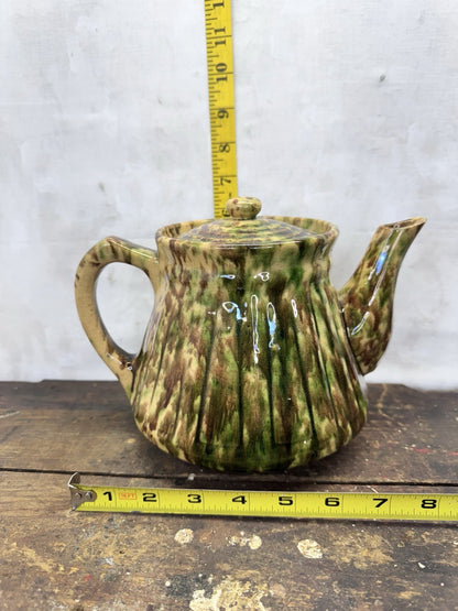 Antique Yellow Ware Spongeware Tea Pot #1148