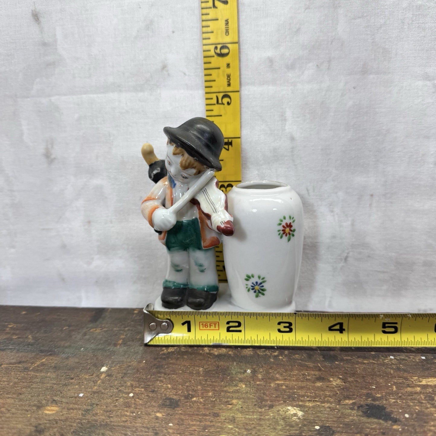 Small Planter Boy Figurine Violin Occupied Japan