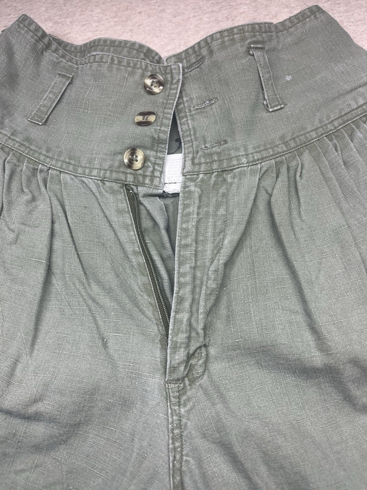1980s Womens High Waisted Green Cotton Pants