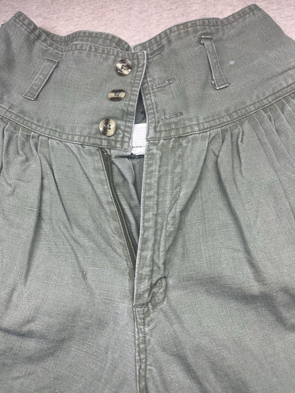 1980s Womens High Waisted Green Cotton Pants