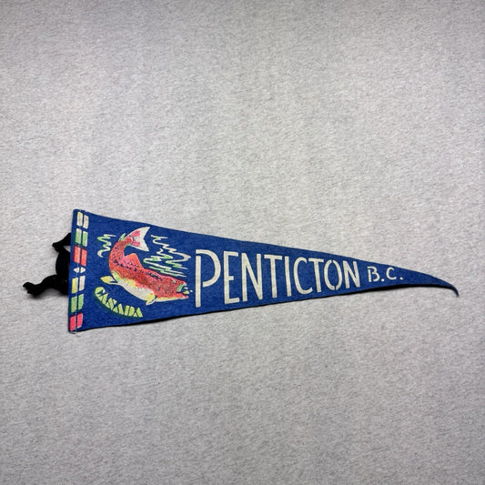Penticton B.C Canada Vintage Fabric Pennant Banner Flag Souvenir 