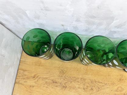 Vintage MCM Green Anchor Hocking Dots 6 Juice Glasses #1342