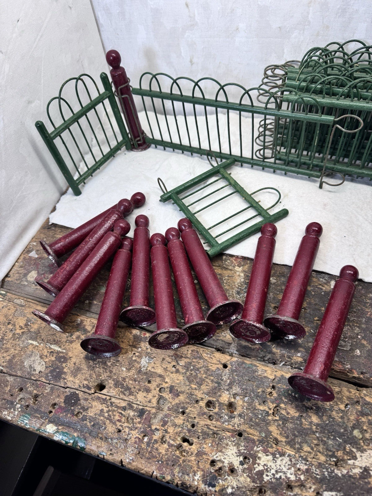 Vintage Christmas Holiday Miniature Feather tree Fence Set Vintage