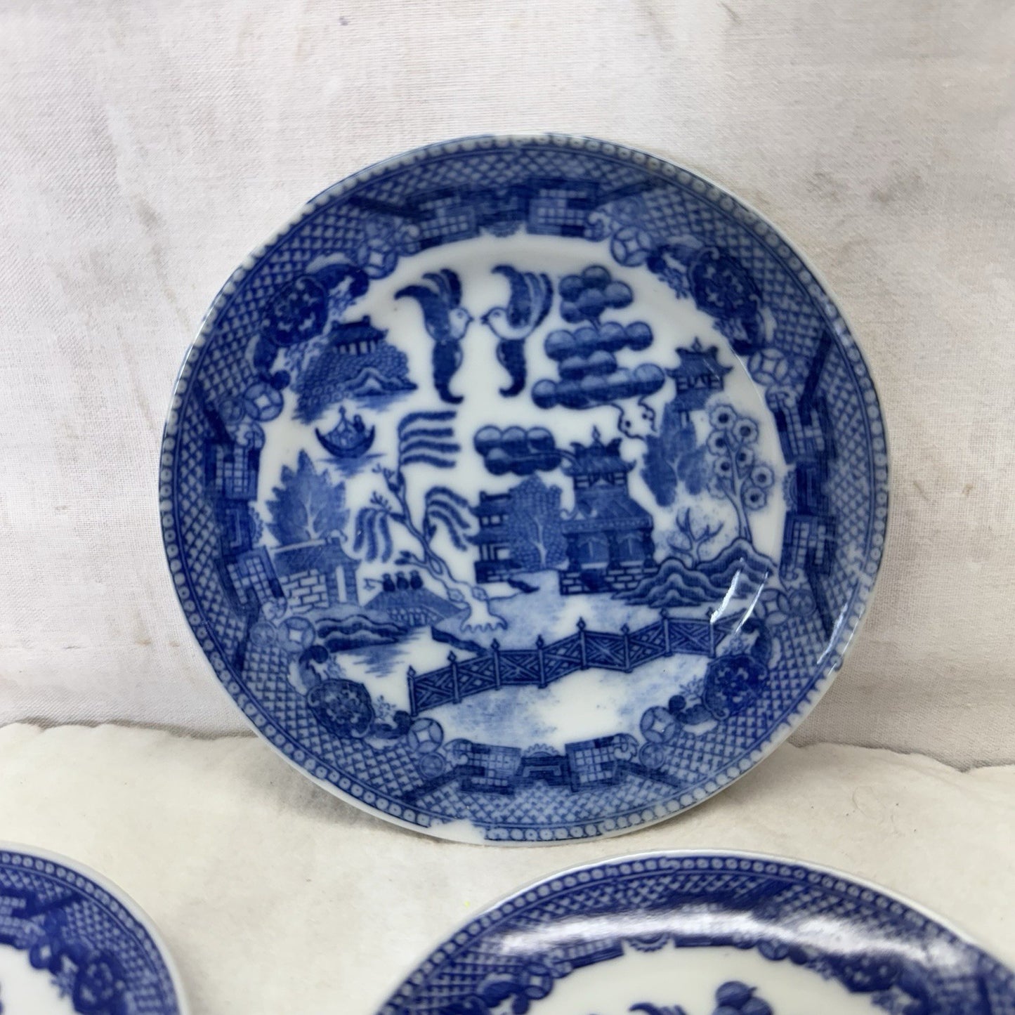 Willow Blue Pattern Japan 5 Small Plates Vintage 