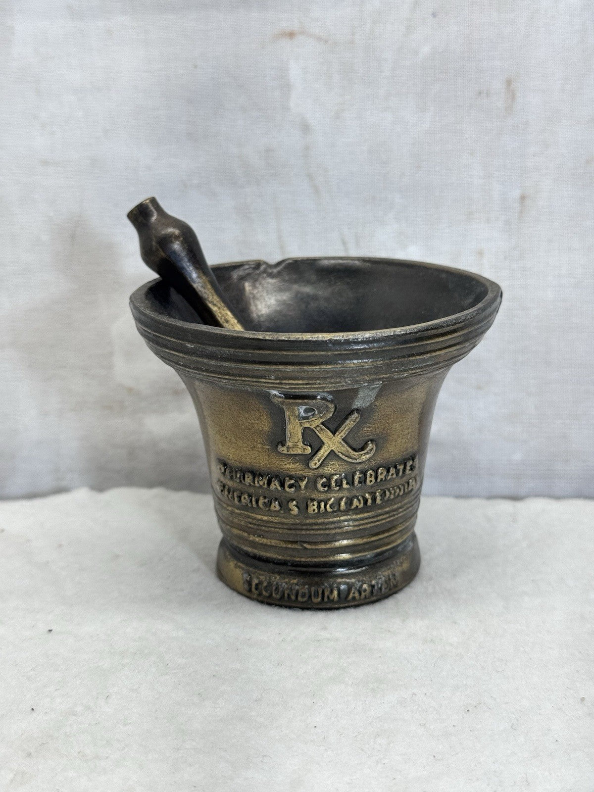 Vintage 1976 Bicentennial Celebration Brass Mortar & Pestle Rx Pharmacy