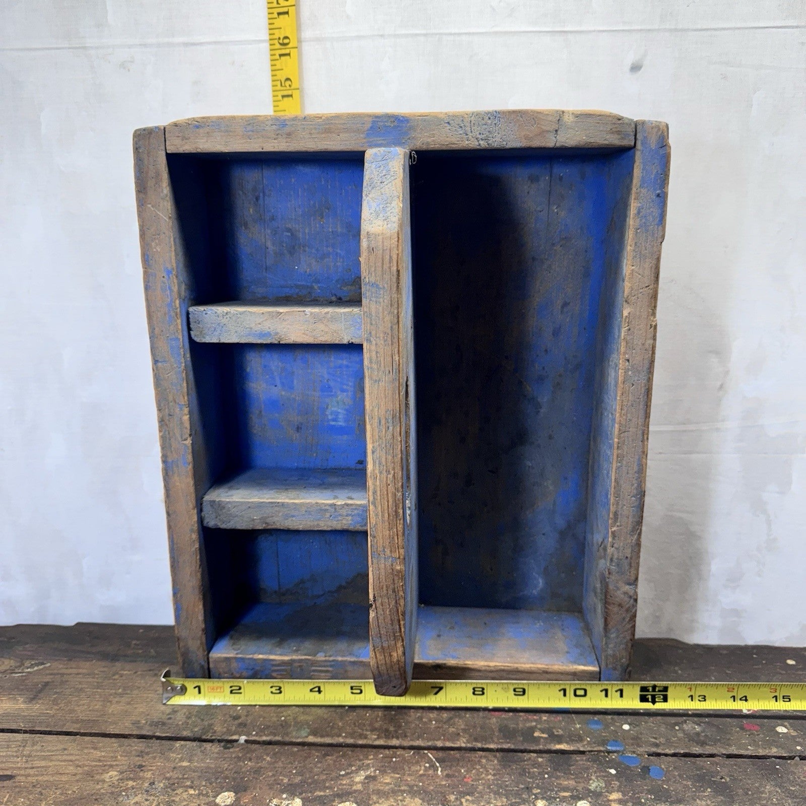 Blue Primitive Caddy Tote Wooden Cubby 