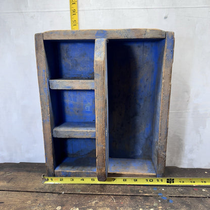 Blue Primitive Caddy Tote Wooden Cubby 