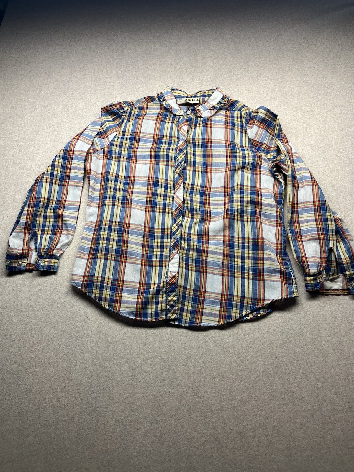 1960s, 70s Women’s Ruffled Plaid L Sleeve Cotton Top