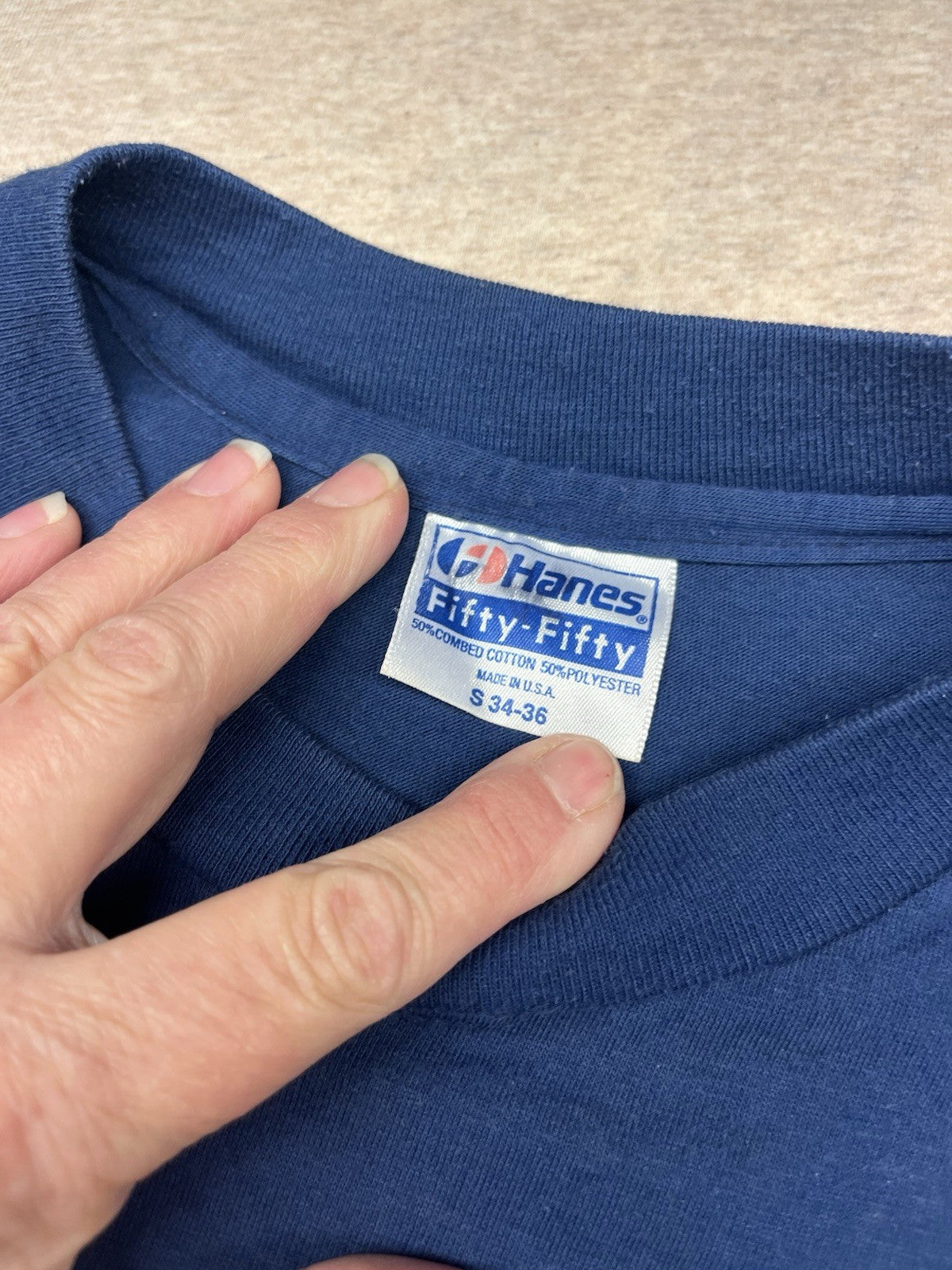 1980s Unisex Blue Knit S Sleeve Village Of East Davenport Tshirt