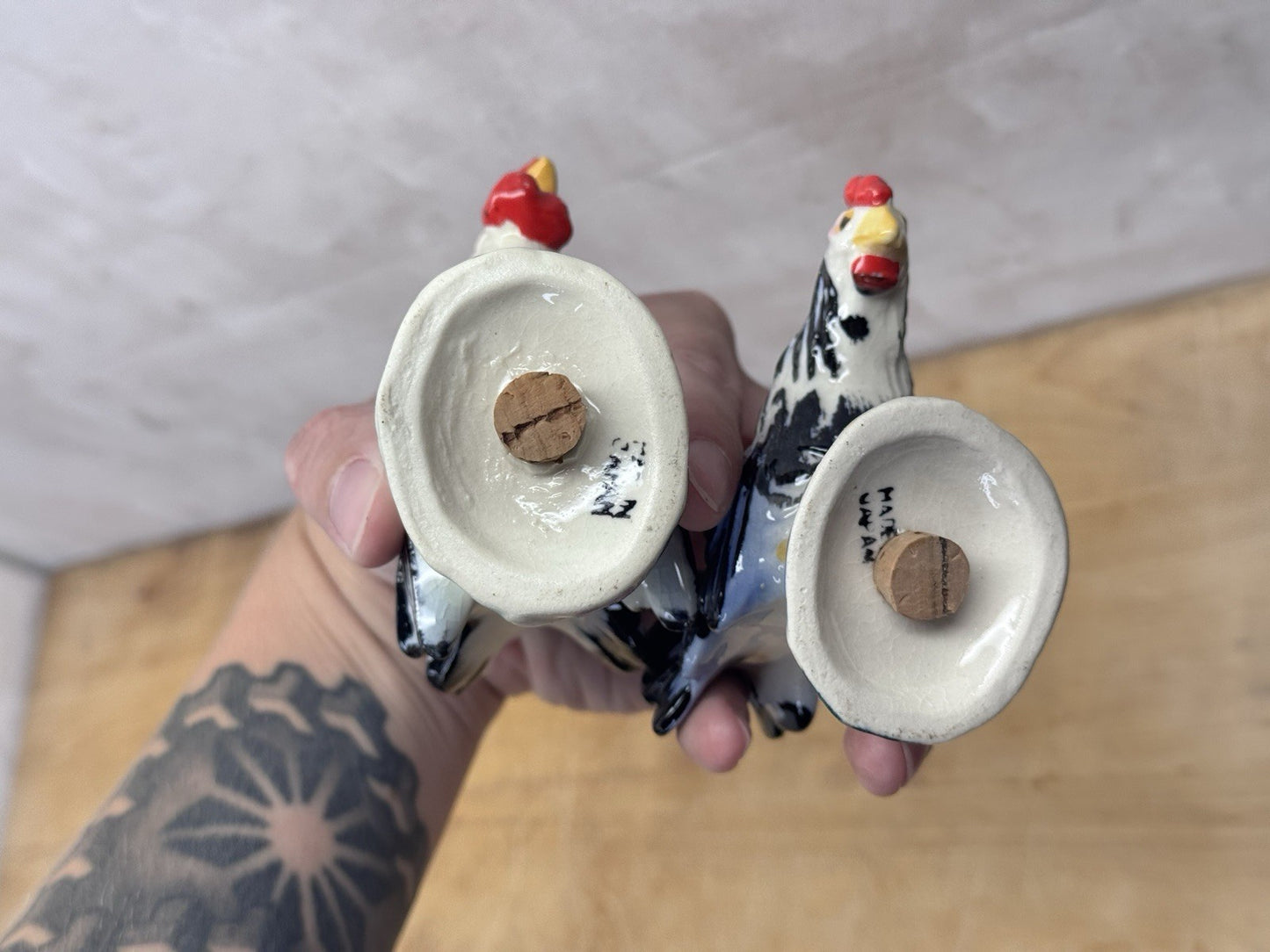 Set Of Hen & Rooster Salt Pepper Shakers Made In Japan #1260