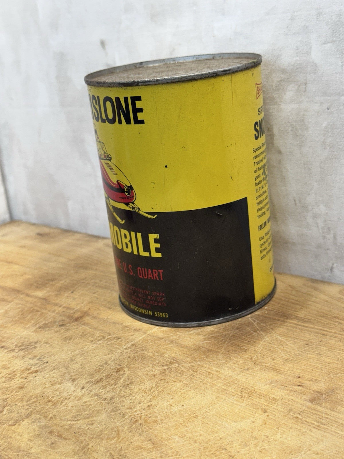 Shaler Rislone Snowmobile Oil Waupun Wisconsin Can Vtg #1485
