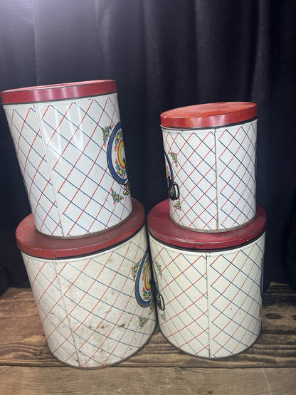 Vintage 4 Piece Canister Set With Patina Double Sided 