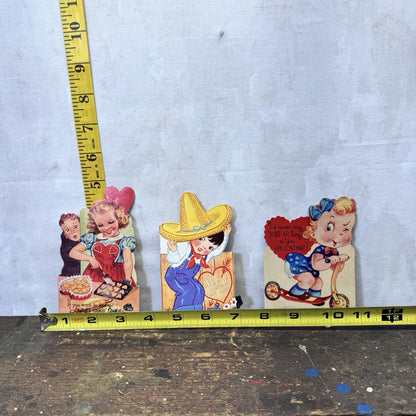 Three Vintage Paper Valentines Day Cards 