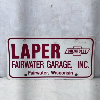 Laper Fairwater Wisconsin Garage Paper Dealership License Plate Vintage