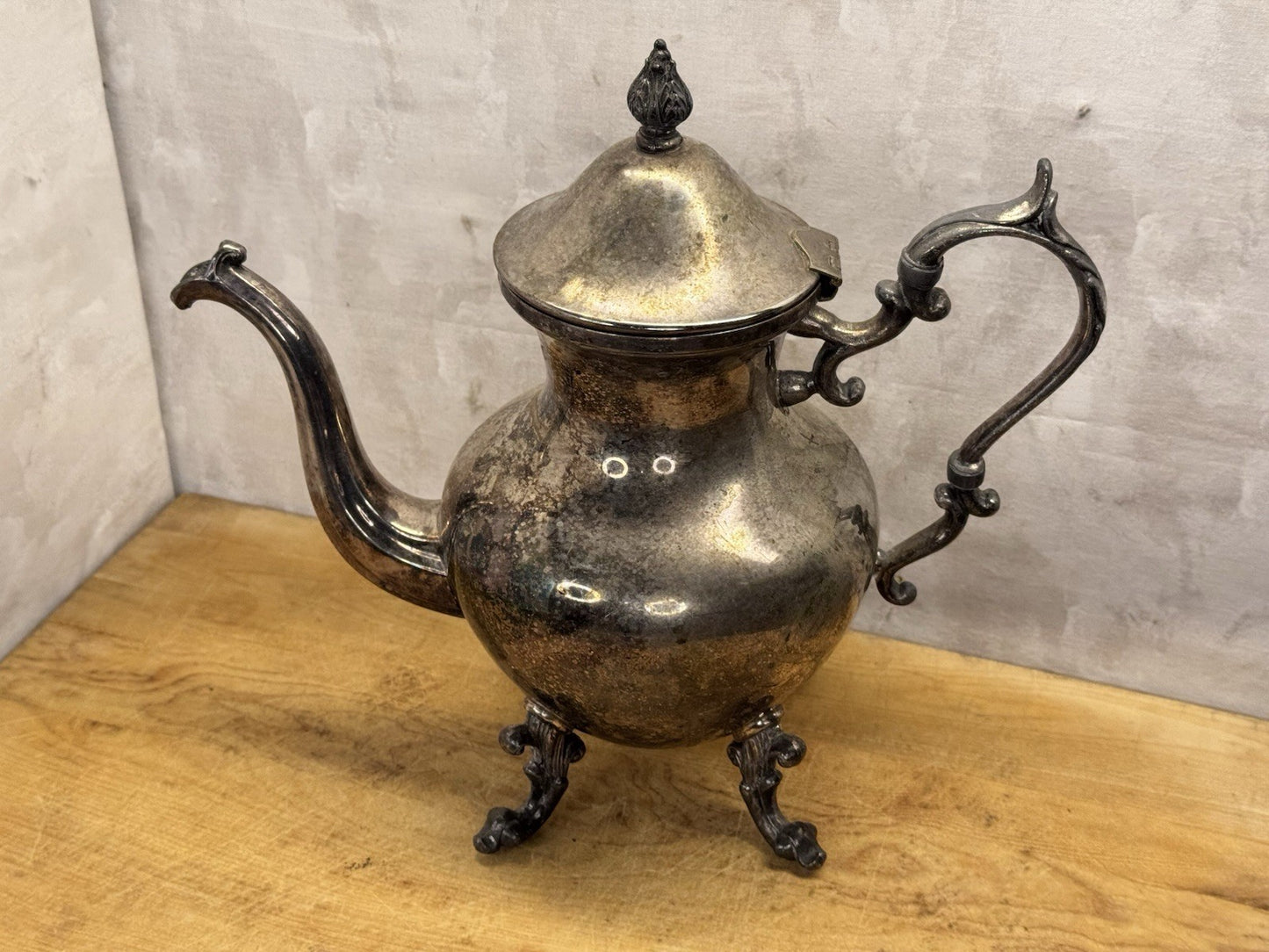 Silver Plated Heavy Ornate Coffee Pot Vtg #1317