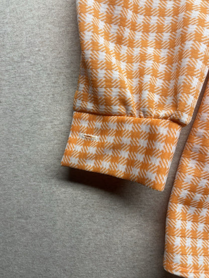 1970s Women’s Orange Plaid L Sleeve Knit Top