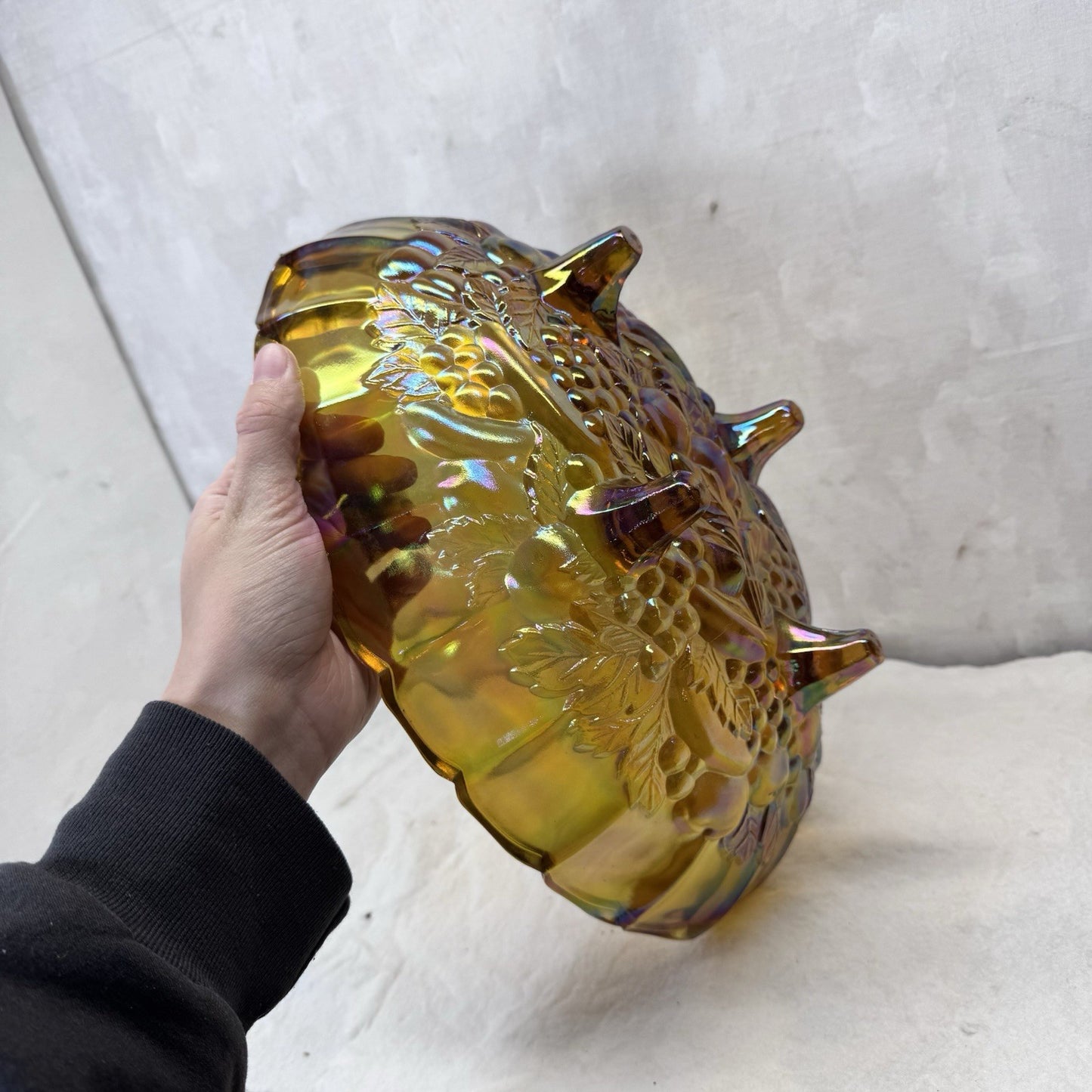 Vintage Amber Gold Carnival Glass Iridescent Large Bowl