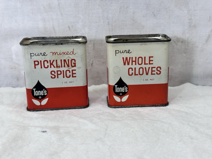 Tones Vintage Pickling Spice & Whole Cloves Spice Tins #s-1922