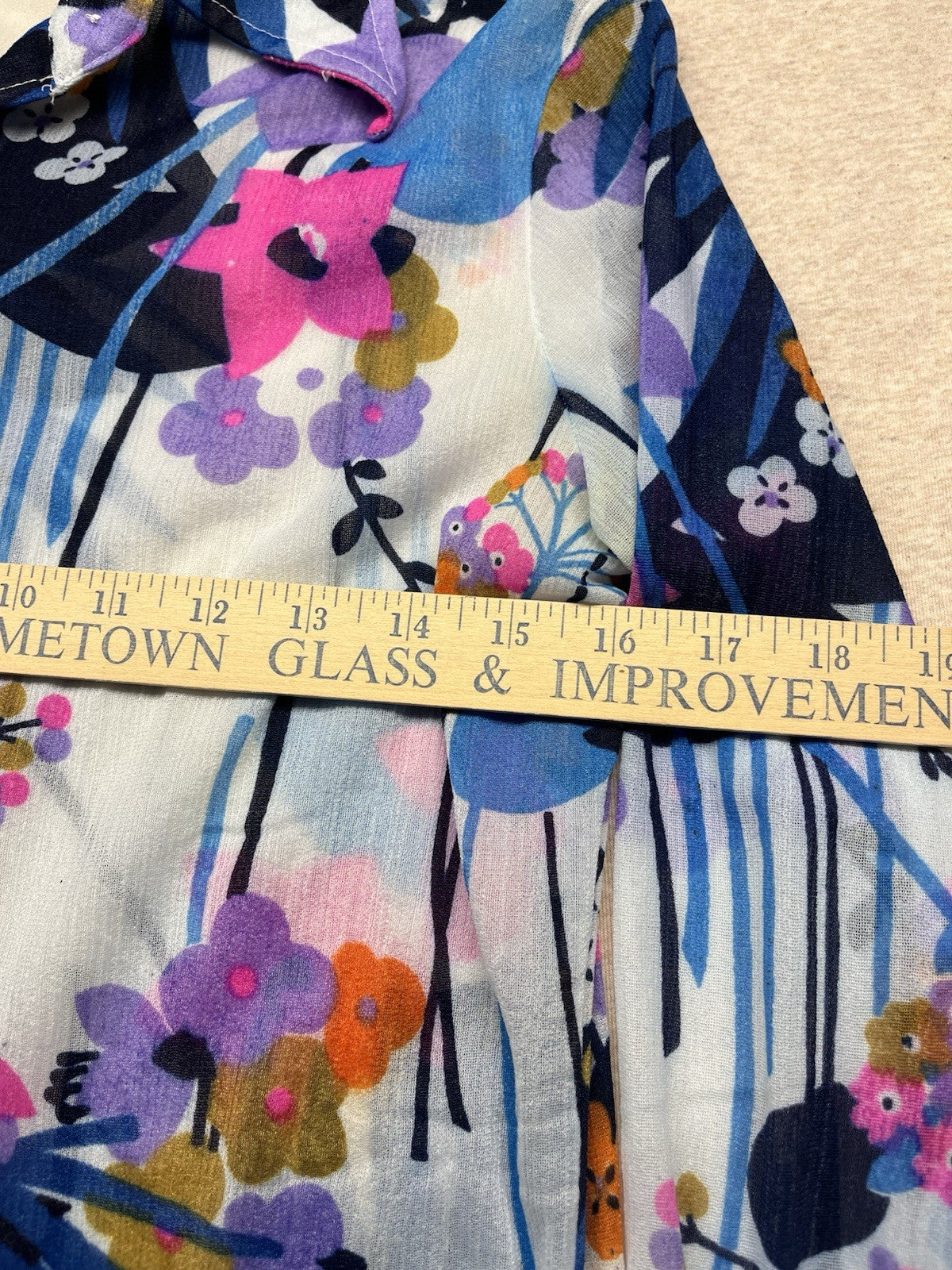 1970s, 80s Women’s Sheer Nylon L Sleeve Flowered Top