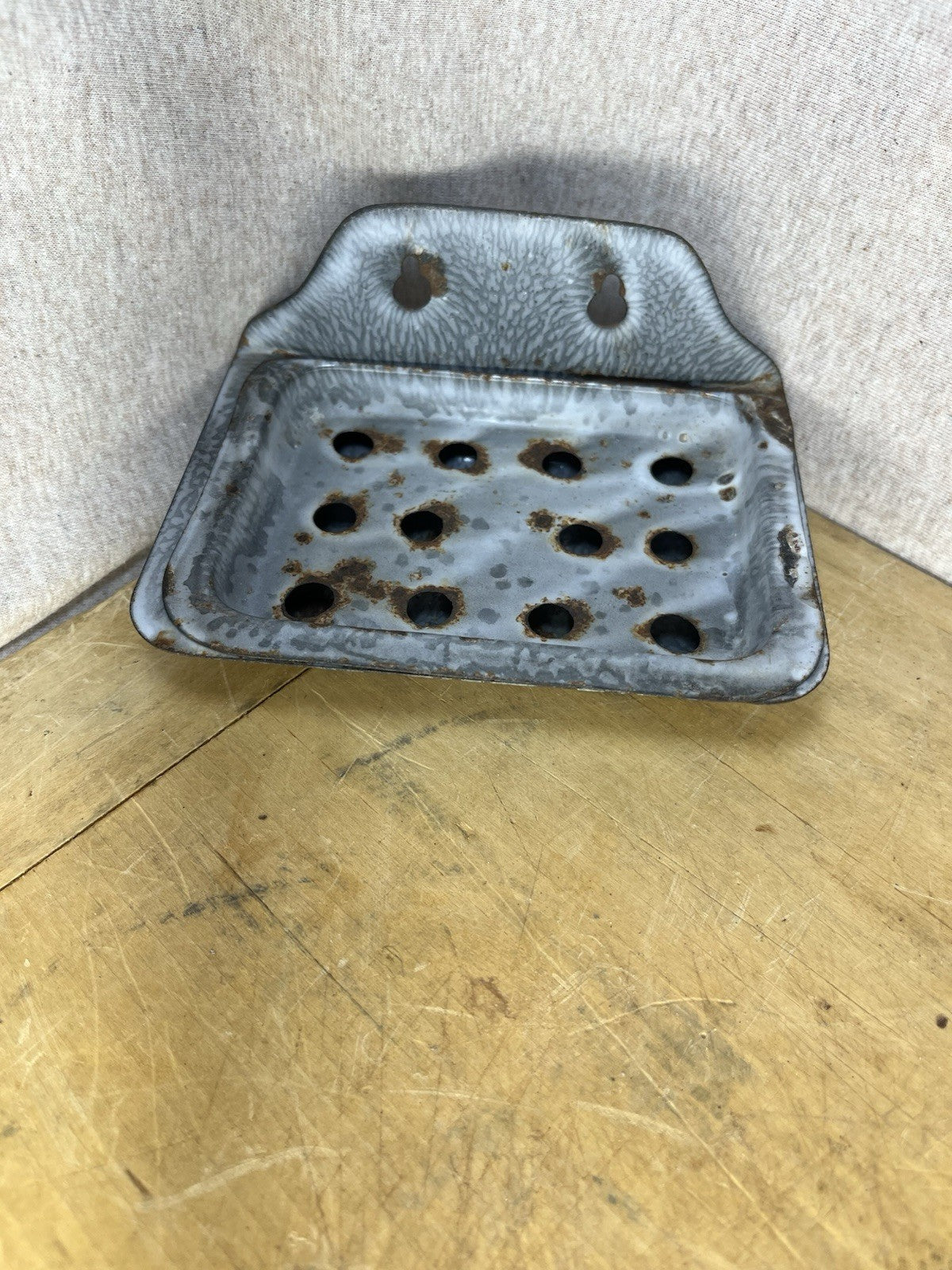 Grey Enamel Soap Dish W/Patina