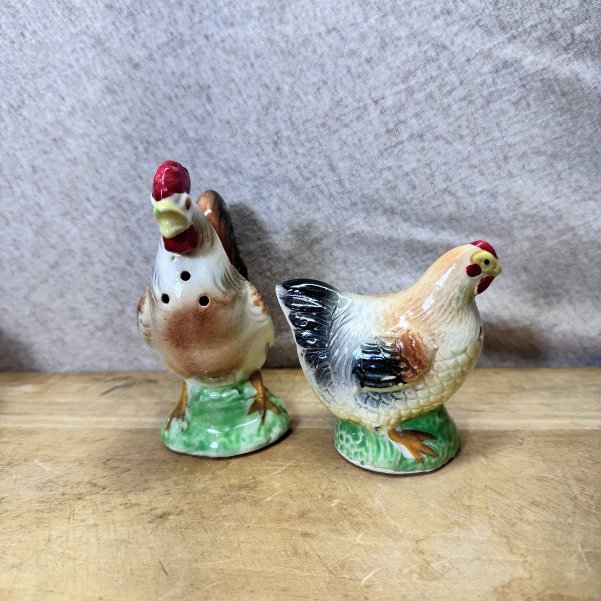 Vintage Rooster Hen Salt Pepper Shakers Japan
