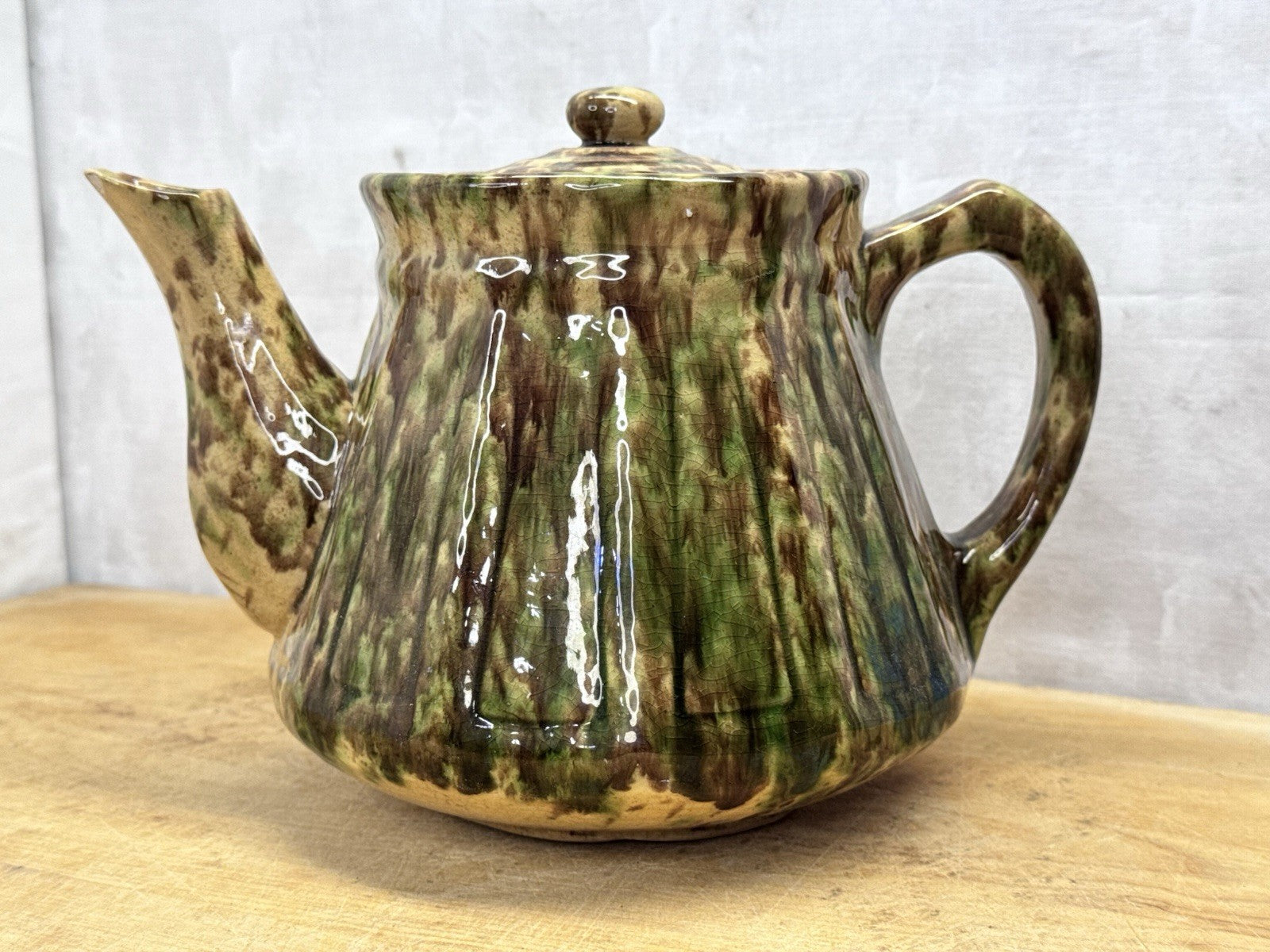 Antique Yellow Ware Spongeware Tea Pot #1148