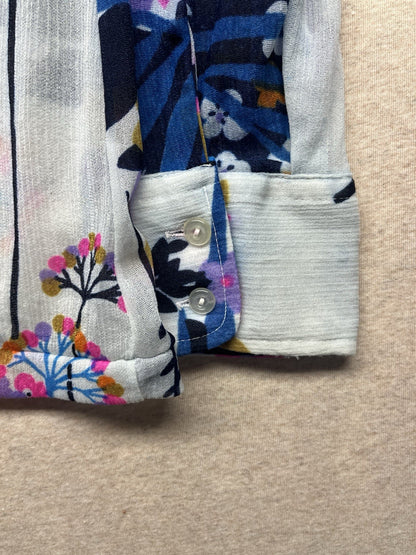 1970s, 80s Women’s Sheer Nylon L Sleeve Flowered Top