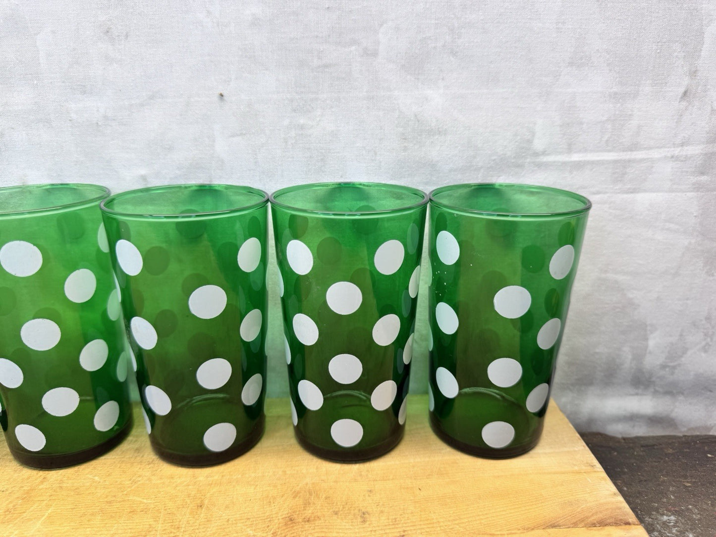Vintage MCM Green Anchor Hocking Dots 6 Juice Glasses #1342