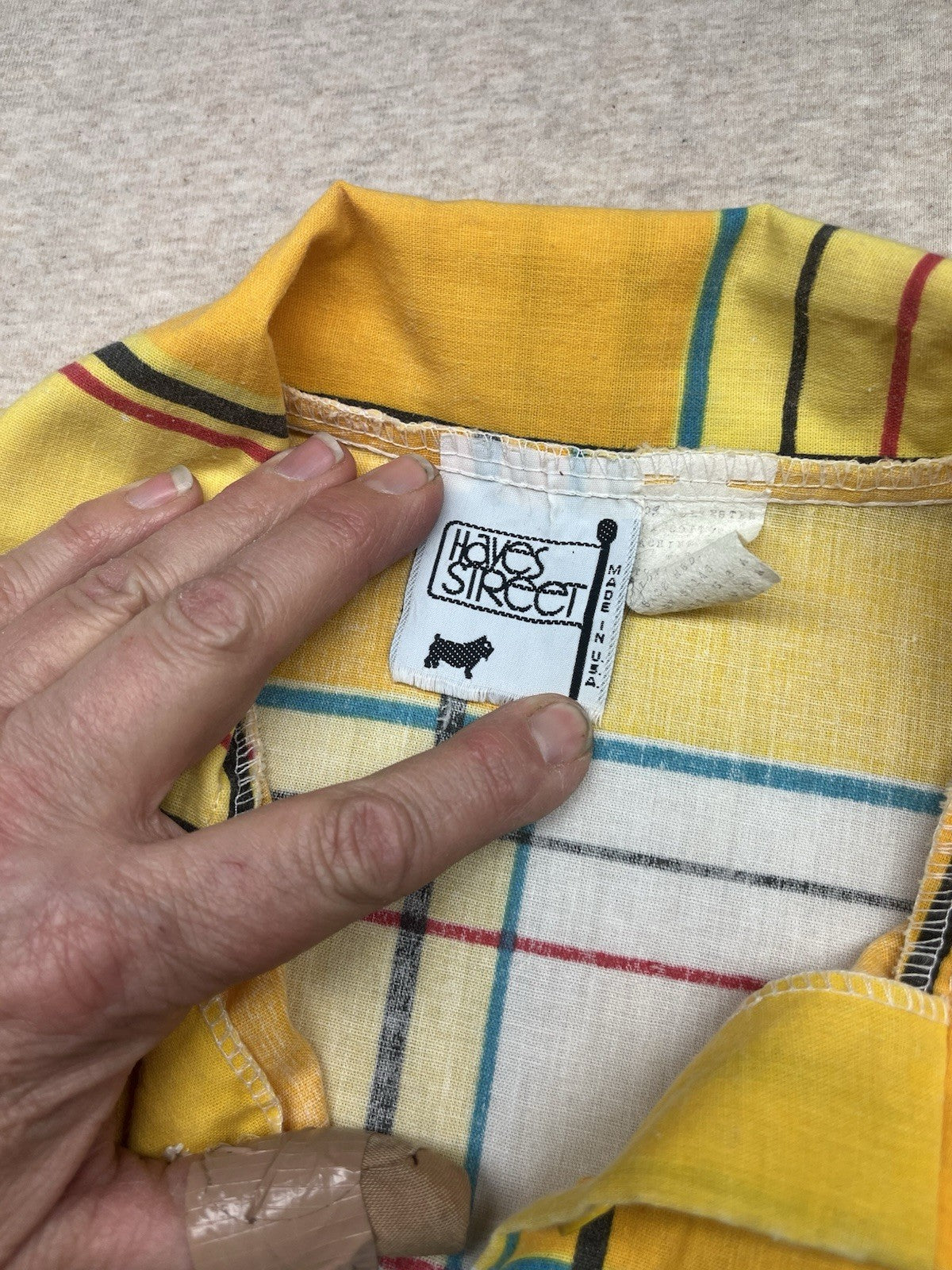 1960s Women’s Yellow Plaid Padded Shoulders Cotton Shirt