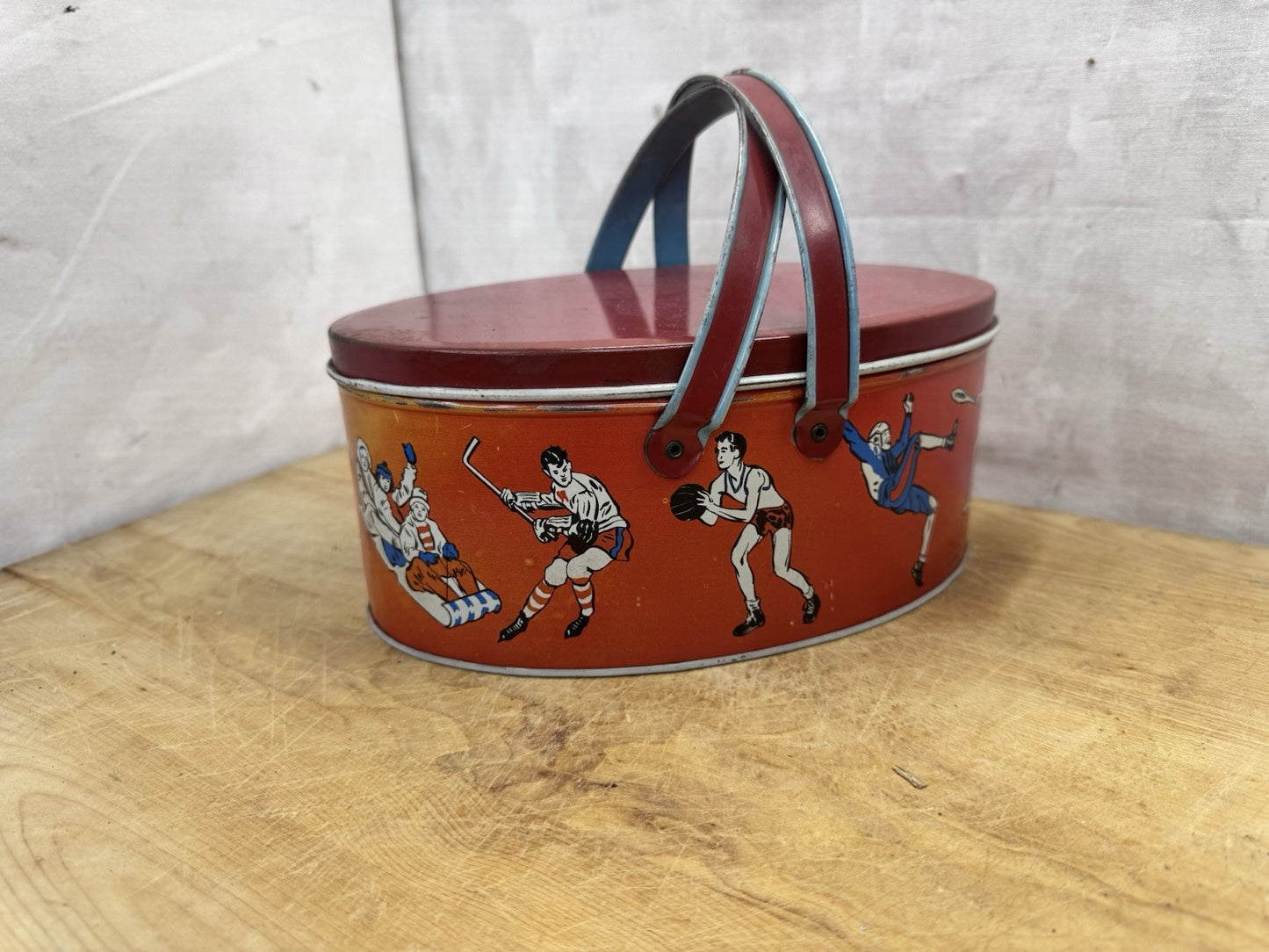 Vintage 1930s Sports Lithograph Metal Lunchbox by Ohio Art #1391