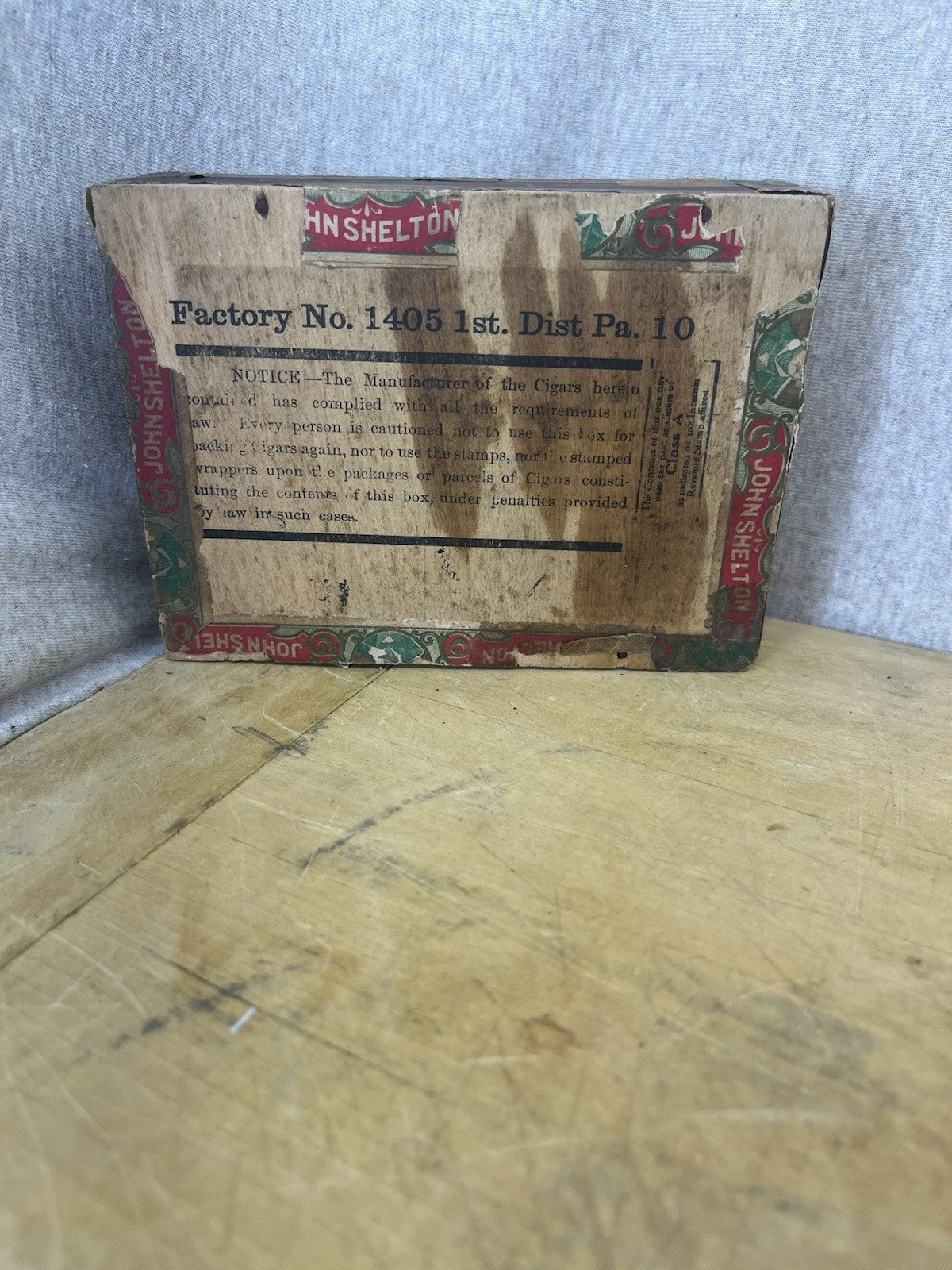 Sir John Shelton Empty Cigar Box