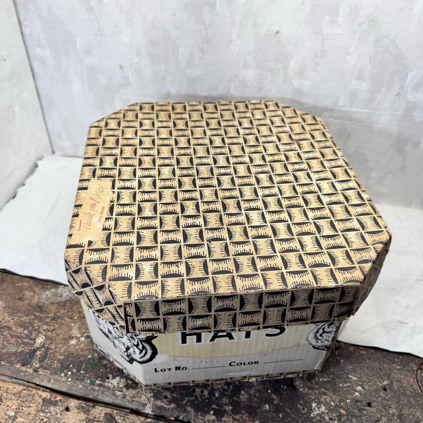 Vintage Heavy Cardboard Hat Box Container 