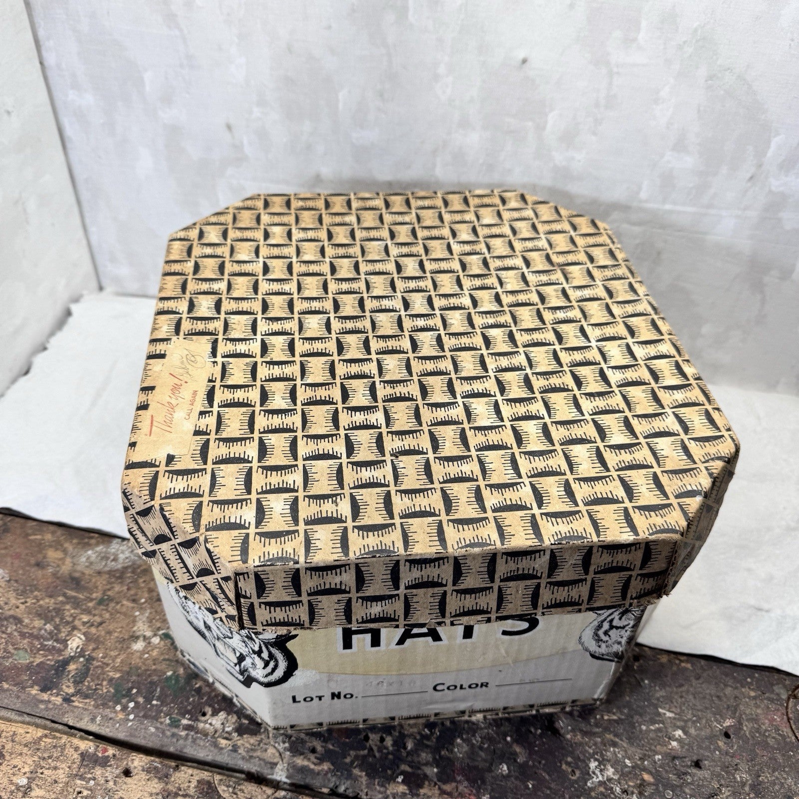 Vintage Heavy Cardboard Hat Box Container 