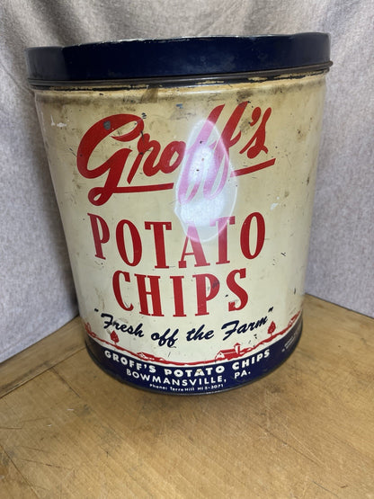Vntage Groff's Potato Chip Tin 32 oz 2 LBS - Bowmansville, PA