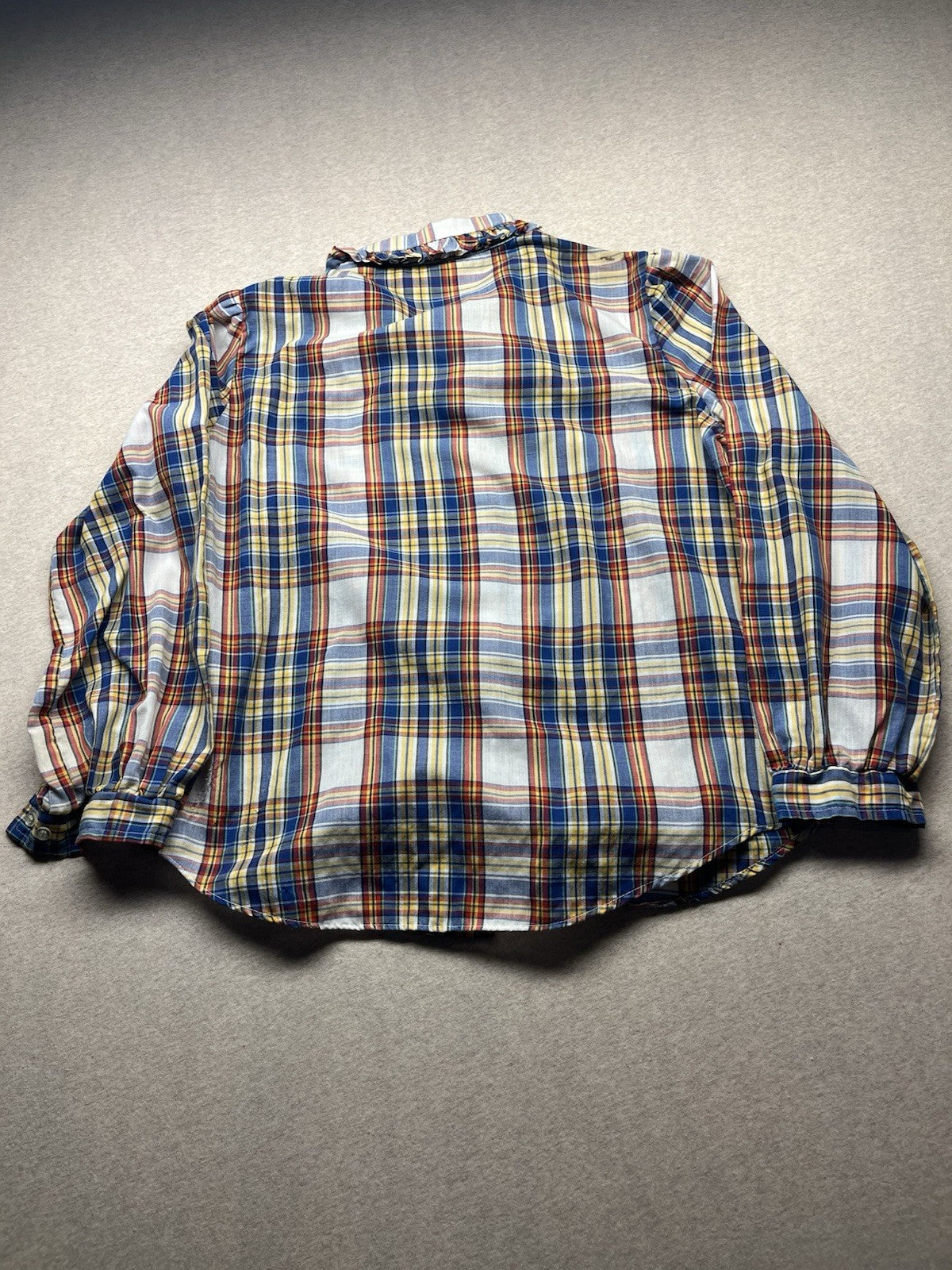 1960s, 70s Women’s Ruffled Plaid L Sleeve Cotton Top