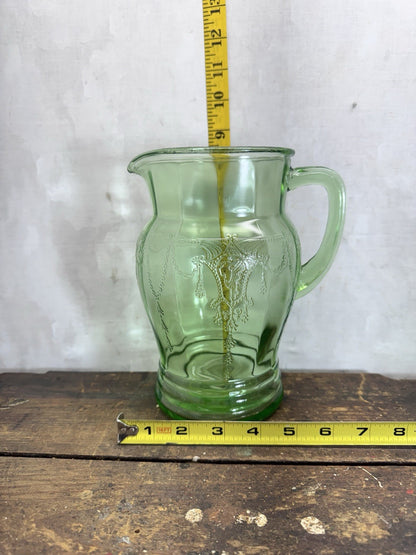 Uranium Glass Anchor Hocking Ballerina Pattern Pitcher Vintage