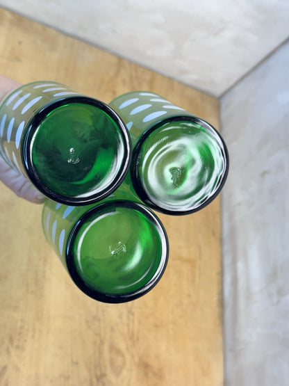 Vintage MCM Green Anchor Hocking Dots 6 Juice Glasses #1342