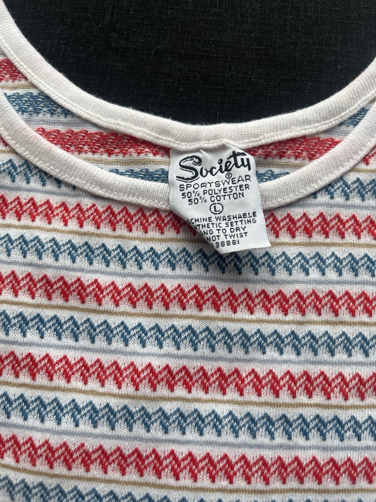 1980s Red White Blue Women’s Society Sleeveless Knit Shirt