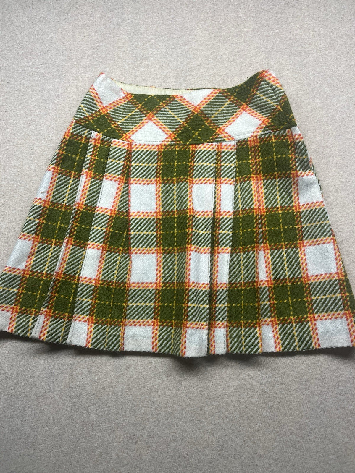 1950s, 60s Youth Girls Wool Green Plaid Skirt