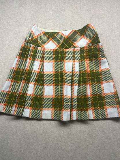 1950s, 60s Youth Girls Wool Green Plaid Skirt