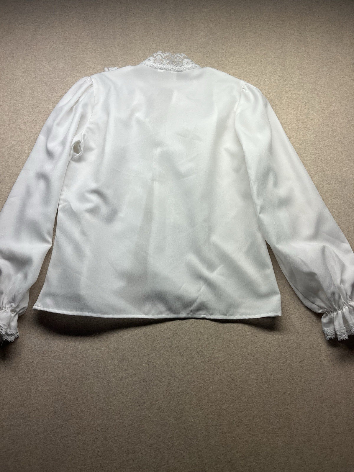 1960s, 70s Women’s L Sleeve White Nylon Ruffled Shirt