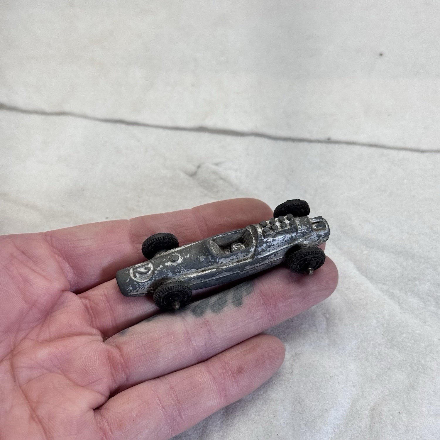 Vintage Tootsie Toy Indie Style Race Car Silver 