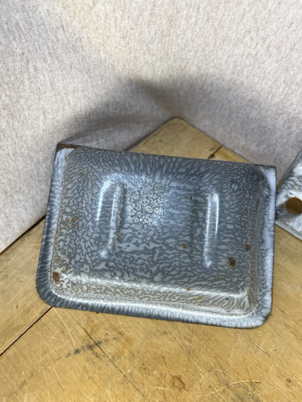 Grey Enamel Soap Dish W/Patina