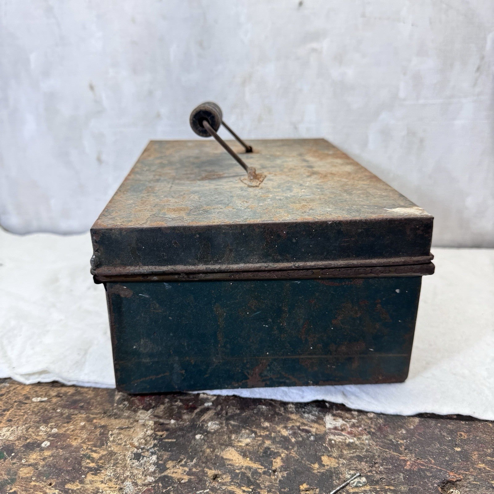 Green Rustic Metal Box Vintage Small