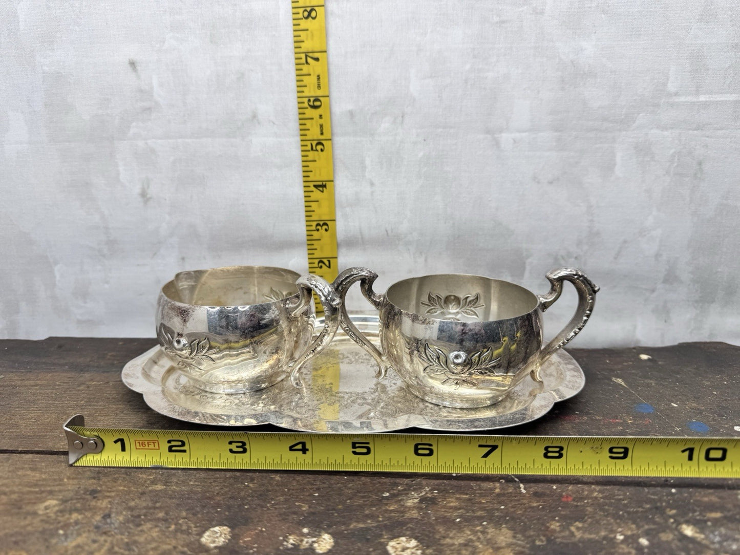 Silver Plated Cream And Sugar Set With Tray Antique #1261