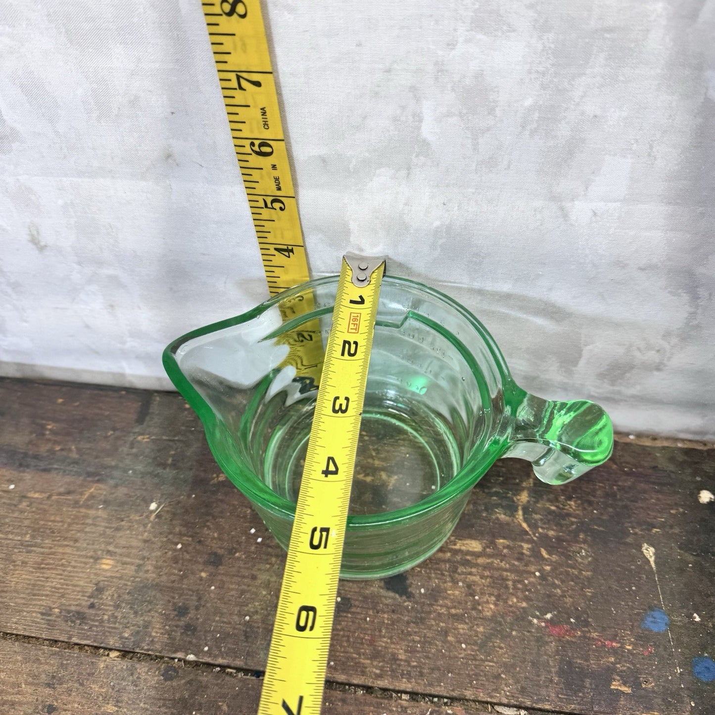 Green Uranium Glass Measuring Cup Vintage 